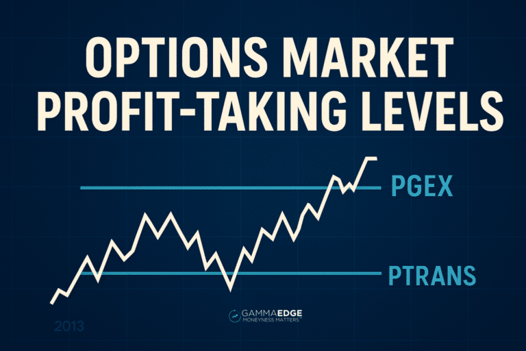 Options trading dashboard displaying GEX and open interest profit target levels for systematic exit strategies