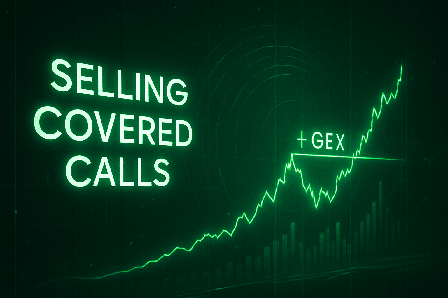 selling covered calls visual feature image showing a stock graph with the +GEX level plotted.